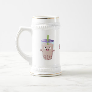 Süße glückliche Bubble-Tea-Boba-Cartoonfigur Bierglas
