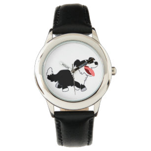 Süße glückliche Cartoon-Border-Collie-Uhr Armbanduhr