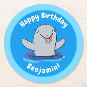 Süße glückliche Delfin-Cartoon-Illustration Runder Pappuntersetzer
