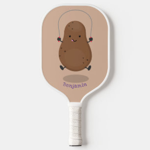Süße glückliche Kartoffel, die Springseil springt  Pickleball Schläger