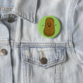 Süße glückliche Kartoffel, grüner Hintergrund. Button (Beispiel)
