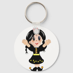 Süße glückliche kleine Mädchen-Cartoonfigur Schlüsselanhänger