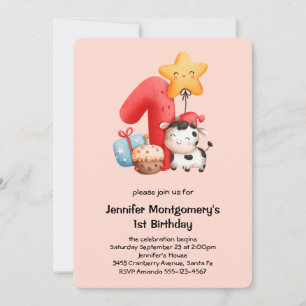 Süße glückliche Kuh 1. Geburtstag Einladung