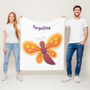 Süße glückliche orange Butterfly-Cartoon-Illustrat Fleecedecke