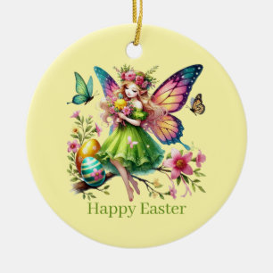 Süße glückliche Osterglücksfee füge deine Nachrich Keramik Ornament