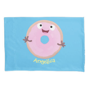 Süße glückliche rosa glasierte Donut-Cartoonfigur Kissenbezug