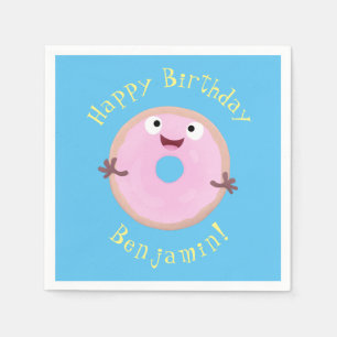Süße glückliche rosa glasierte Donut-Cartoonfigur Serviette