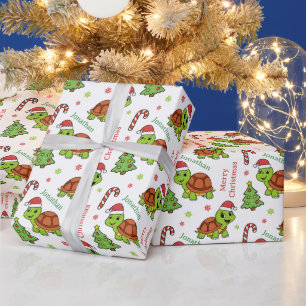 Süße glückliche Schildkröten Weihnachtsbaum Feiert Geschenkpapier