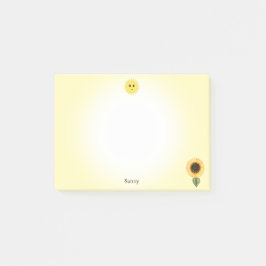 Süße glückliche Sonne und Sonnenblume auf gelbem H Post-it Klebezettel