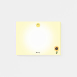 Süße glückliche Sonne und Sonnenblume auf gelbem H Post-it Klebezettel
