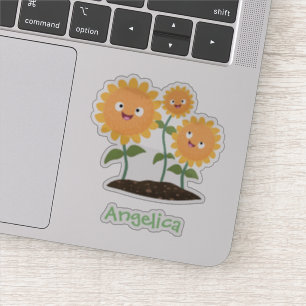 Süße glückliche Sonnenblumen lächelnde Cartoon-Ill Aufkleber