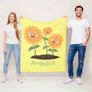 Süße glückliche Sonnenblumen lächelnde Cartoon-Ill Fleecedecke