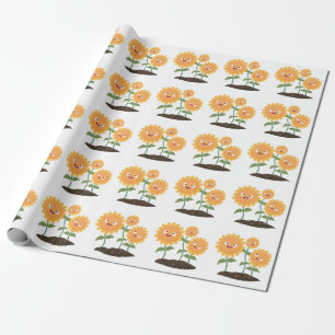 Süße glückliche Sonnenblumen lächelnde Cartoon-Ill Geschenkpapier