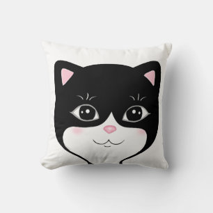 Süße glückliche Tuxedo-Katze Gesicht Kissen