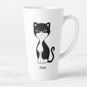 Süße glückliche Tuxedo-Katze Milchtasse