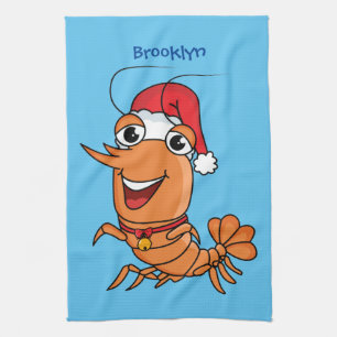 Süße glückliche Weihnachtsgarnelen-Cartoon-Illustr Geschirrtuch