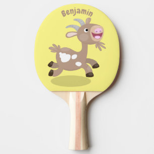 Süße glückliche Ziegenbock-Cartoonfigur Tischtennis Schläger