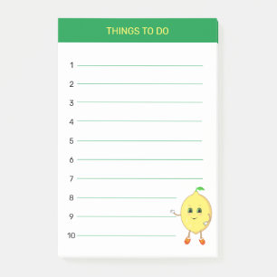 Süße glückliche Zitrone Dinge, die auf grün und we Post-it Klebezettel