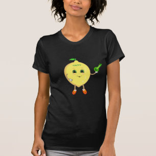 Süße glückliche Zitronen-Cartoonfigur mit einem Sc T-Shirt