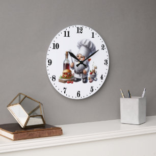 Süße Gnom-Kochliebhaber Große Wanduhr