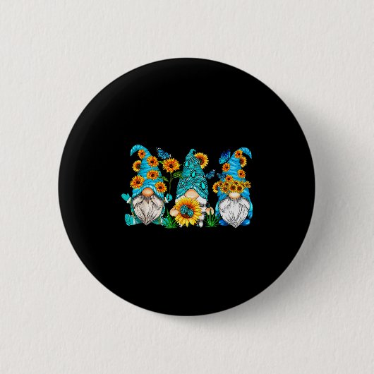 Süße Gnome mit Sonnenblumen-Schmetterlings-Gärtner Button (Vorderseite)