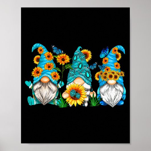 Süße Gnome mit Sonnenblumen-Schmetterlingsgärtnern Poster (Vorne)