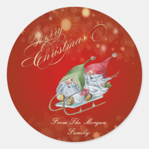 Süße Gnome Schlitten Weihnachten Runder Aufkleber