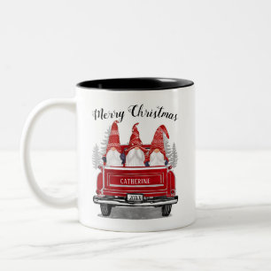 Süße Gnome Vintage Roter LKW Frohe Weihnachten Nam Zweifarbige Tasse
