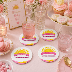 Süße Gold- und Rosa-Sonnenlicht-Baby-Mädchen-Feier Runder Pappuntersetzer