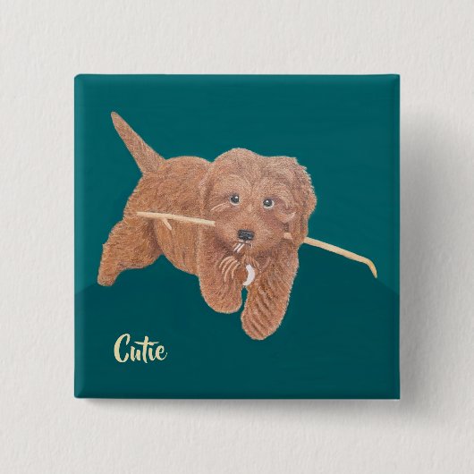Süße Golden Doodle Quadrat-Taste Button (Vorderseite)