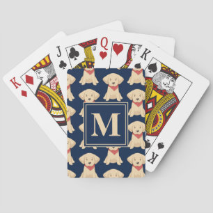Süße Golden Retriever Welpen Navy Blau Monogramm Spielkarten