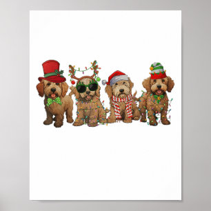 Süße Goldendoodle-Hunde Weihnachtslichter Golden D Poster