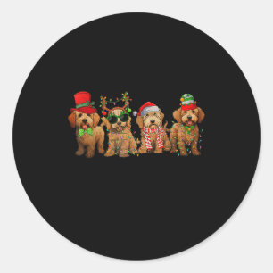 Süße Goldendoodle-Hunde Weihnachtslichter Golden D Runder Aufkleber