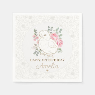 Süße Goldene Florale Küken Geburtstag Serviette