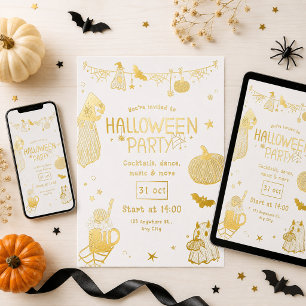 Süße goldene gruselige Halloween-Party Folieneinladung