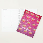 Süße goldene rosa Herzen Muster Glitter Monogramme Planer (Anzeige)