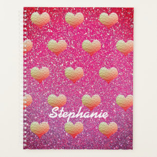 Süße goldene rosa Herzen Muster Glitter Monogramme Planer