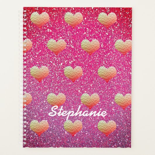 Süße goldene rosa Herzen Muster Glitter Monogramme Planer (Vorderseite)