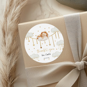 Süße Goldene Sternen Löwen Wolke Babyparty Runder Aufkleber