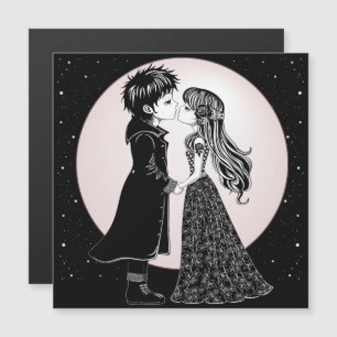 Süße Gothic-Emo-Kinder küssen sich am Valentinstag Magnetkarte