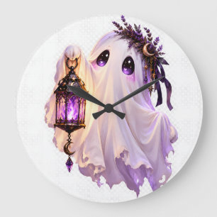 Süße gothische Pastell-Geist-Halloween-Laternen-Ku Große Wanduhr