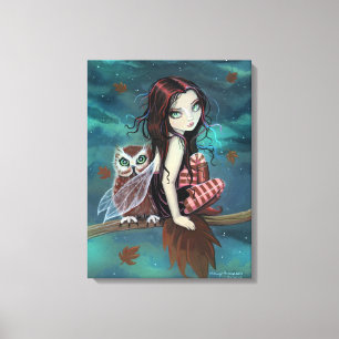 Süße gotische Fee und Eule Fantasy-Kunst Leinwanddruck