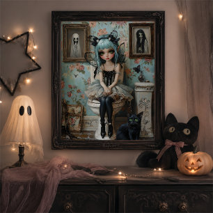 Süße gotische Feenpuppe Halloween-Wandkunst Poster