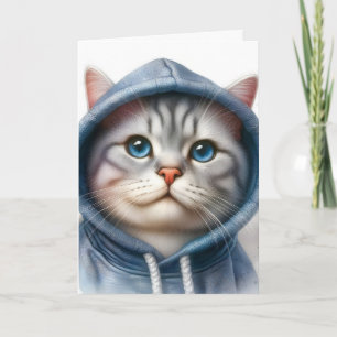 Süße Grau-Weiß-Tabby-Katze Blaue Augen Hoodie  Karte