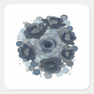 Süße graue blaue Rosen und Diamanten Bastelaufkleb Quadratischer Aufkleber