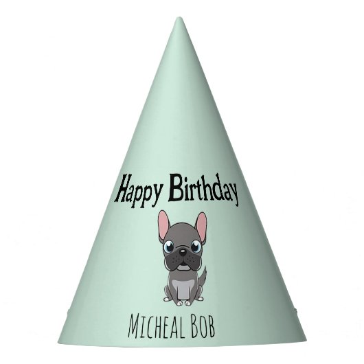 Süße graue frohe Geburtstag individuelle Name Mops Partyhütchen (Vorderseite)