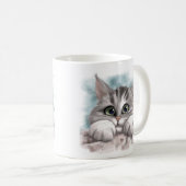 Süße graue getigerte Cartoon-Kätzchen Kaffeetasse (VorderseiteRechts)
