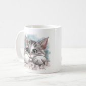 Süße graue getigerte Cartoon-Kätzchen Kaffeetasse (Vorderseite Links)