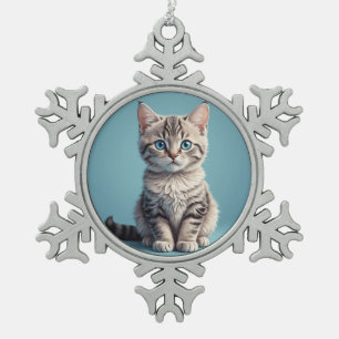 Süße graue getigerte Katze Schneeflocken Zinn-Ornament