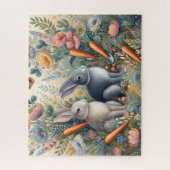 Süße graue Kaninchen mit Karotten Puzzle (Vertikal)